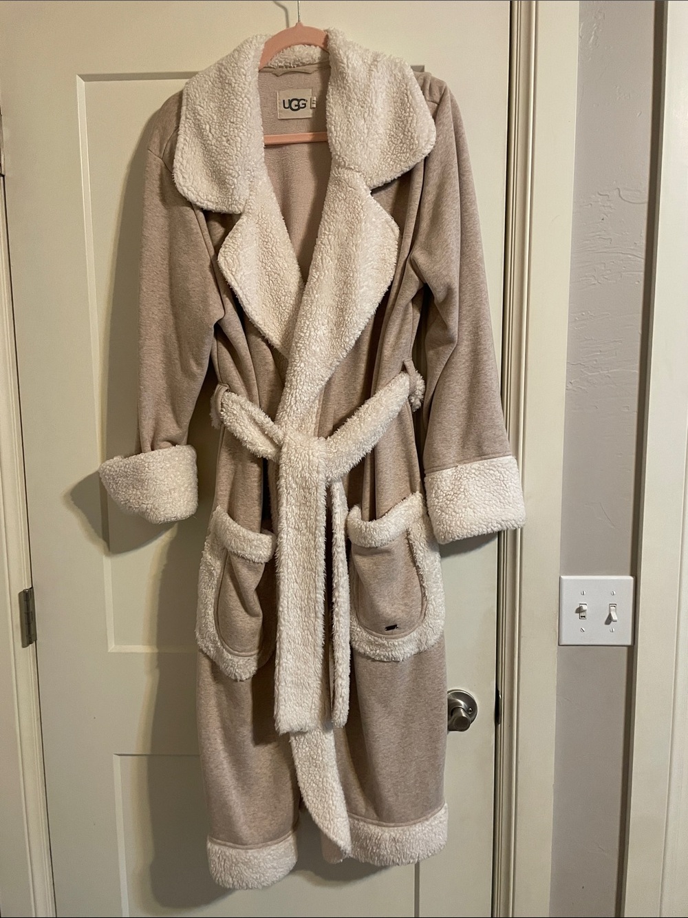 UGG Cream Sherpa-Trim Belted Robe Coat